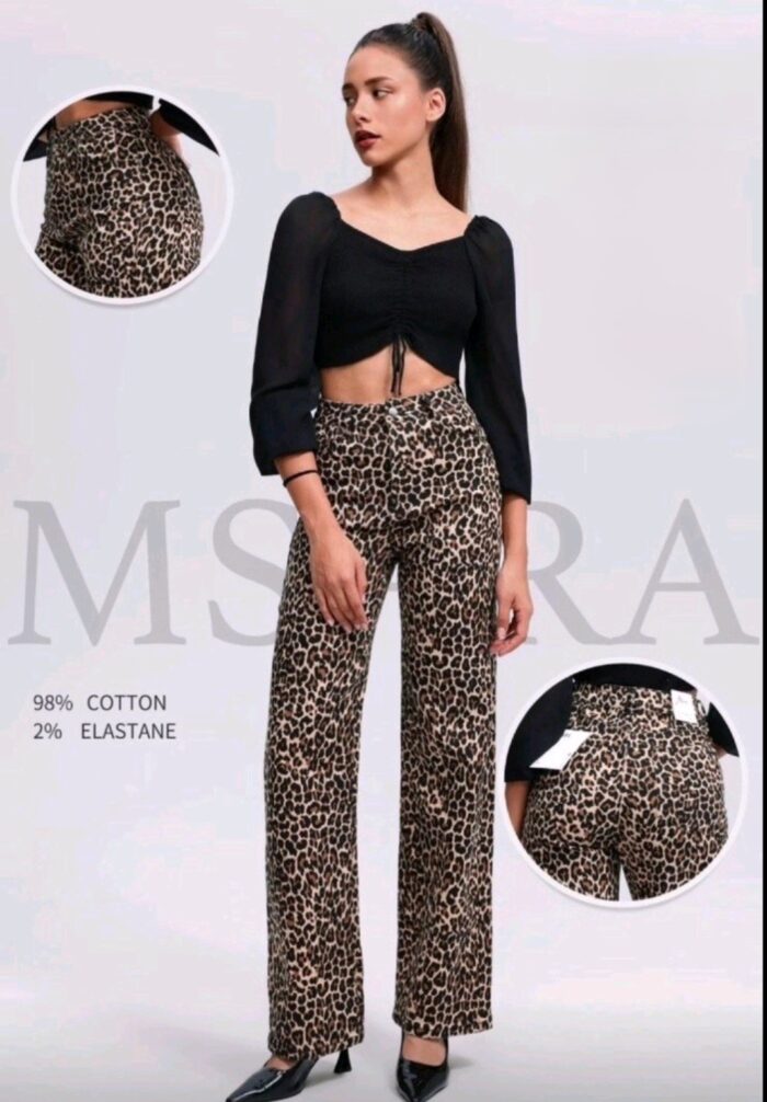 Leopardo rašto moteriški platūs džinsai